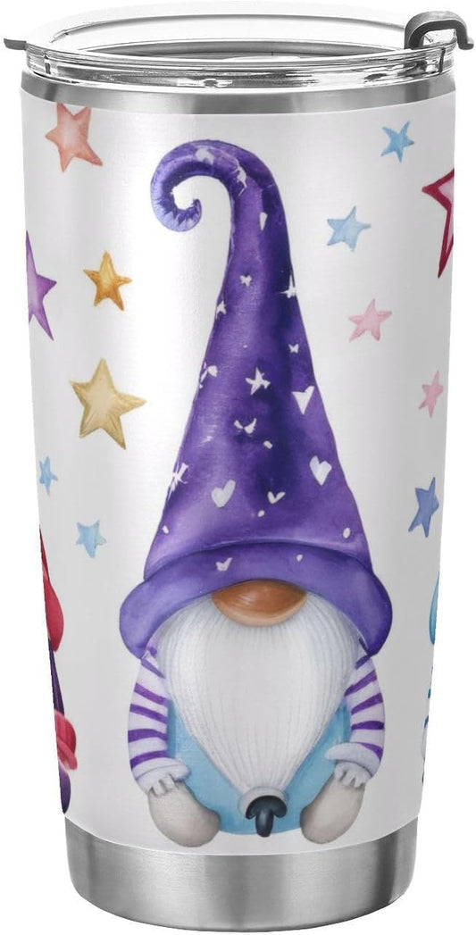 xigua 20oz Tumbler with Lid and Straw, Vacuum Insulated Stainless Steel Tumbler, Reusable Double Wall Travel Coffee Mug (Watercolor Illustration Of Magic Gnomes)