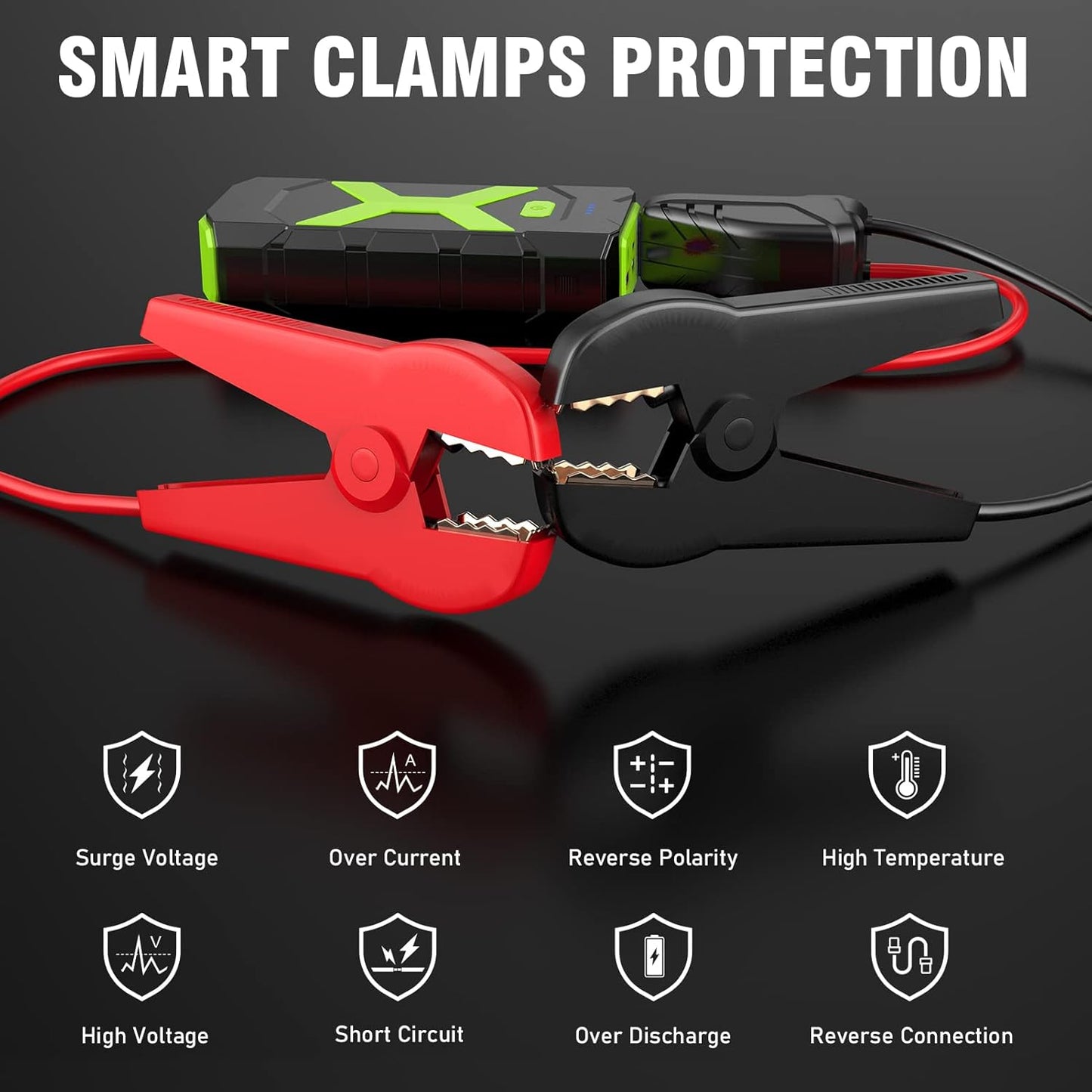 BOOKOO Jump Starter 2000A for Car/Boat/Lawnmower(8.0L Gas/6.5L Diesel Engine) Portable 12V Car Battery Jump Starter with Cables,Wall Charger,USB 3.0 Fast Charging,16V DC Output,3 LED Modes