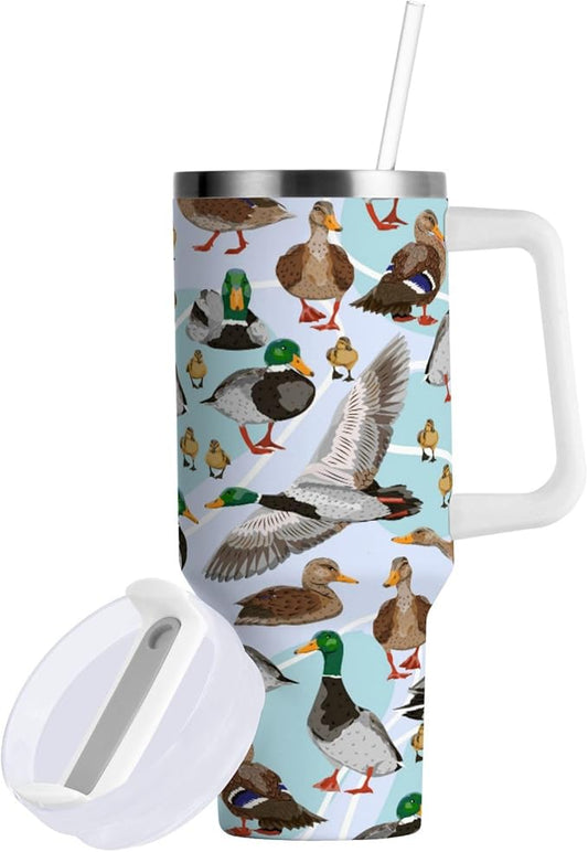 Boccsty Mallard Ducks Insulated Tumblers Reusable Stainless Steel Tumbler 40 oz Cup Coffee Travel Mug Water Bottle with Handle & Flip Straw for Home Office Car