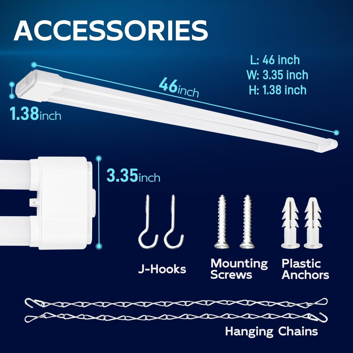 hykolity 4 Pack Linkable LED Shop Light, 4FT 44W [300W Equivalent], 4600lm, 5000K Daylight, Plug-in Utility Light Fixture, Hanging or Surface Mount, White - Energy Efficient Lighting Solution