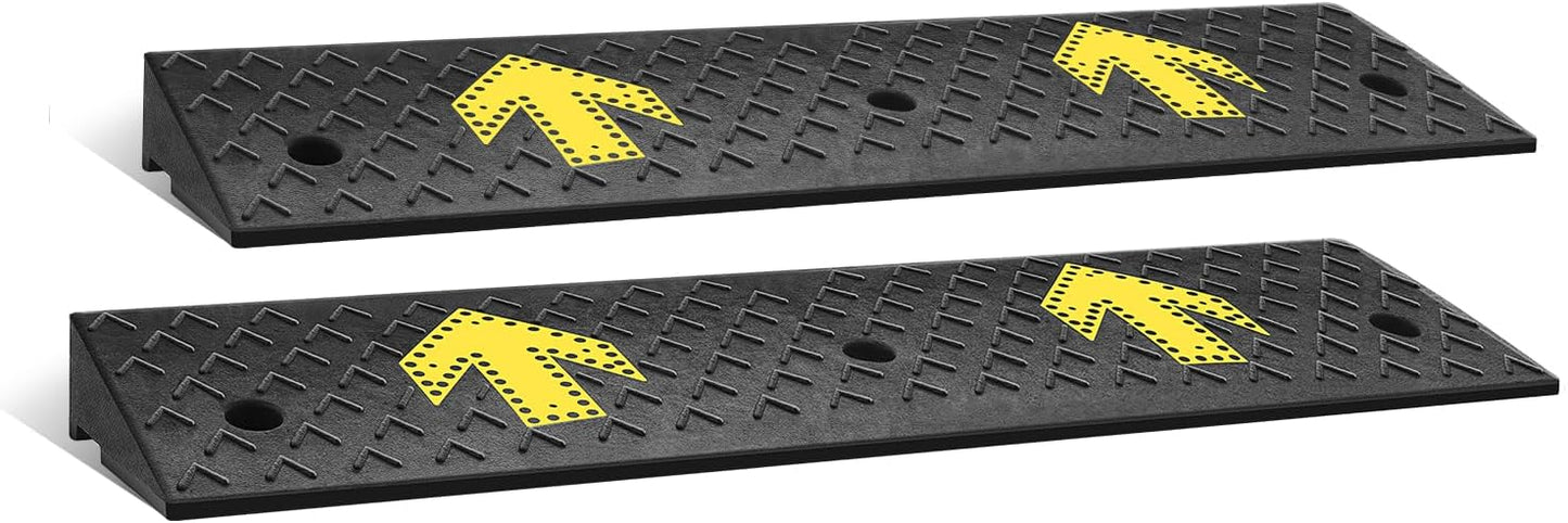 DNA MOTORING 2pcs 3.1" Rise Rubber Arrow Curb Ramp Heavy Duty Loading Driveway Ramp Threshold Ramp 37.4in L x 9.1in W x 3.1in H for Loading Dock, Warehouse, Wheelchair, Motorcycles, Cars, TOOLS-00649