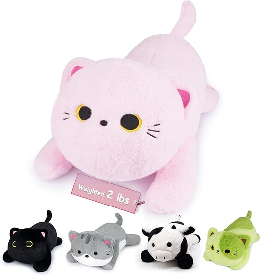 Weighted Cat Plush,Weighted Pink Cat Stuffed Animal for Kids,Kawaii Large Cat Hugging Weighted Plush Pillow Toys Gifts for Kids,18 Inch,2 Lbs