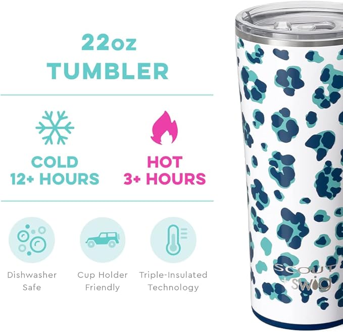 Swig Life 22oz Insulated Tumbler, Travel Coffee Tumbler with Lid, Cup Holder Friendly Travel Coffee Mug, Stainless Steel Thermos (Cool Cat)