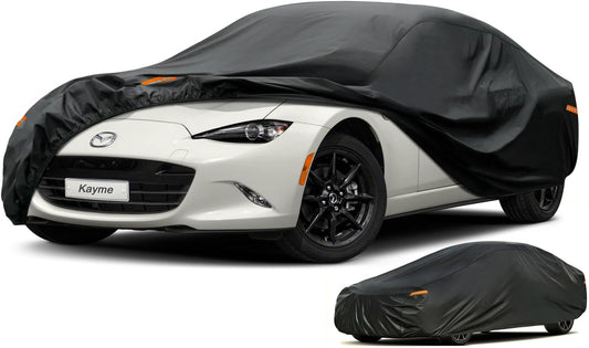 Kayme 7 Layers Heavy Duty Car Cover Waterproof All Weather, Universal Fit for Sedan Coupe Car (up to 165 inch), Such as Mazda Miata MX-5, Honda S2000.