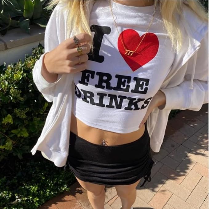 Women Girls Y2K Crop Top Letter Print Baby Tees Grunge T-Shirt