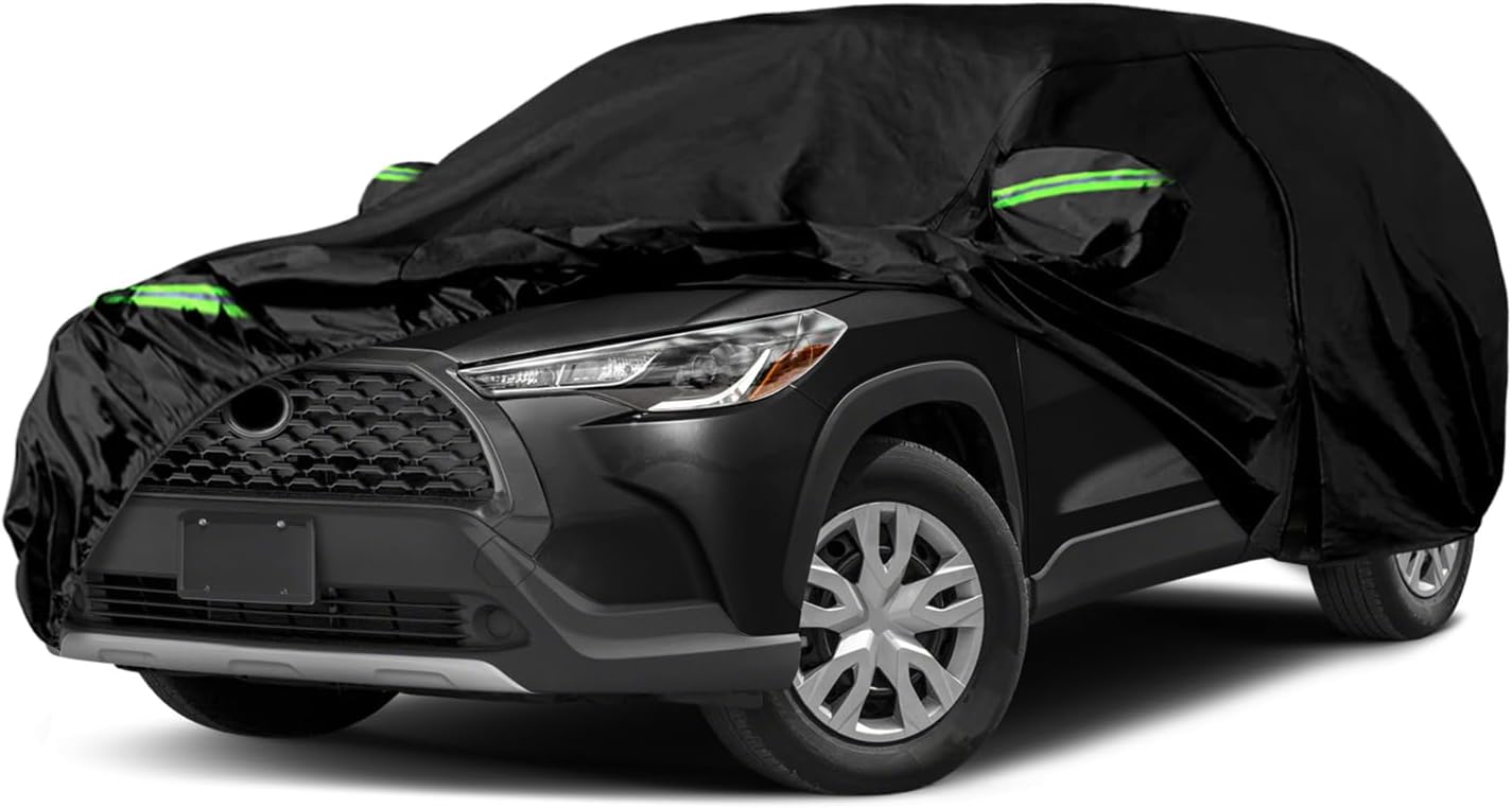 Waterproof Car Cover Compatible with Toyota Corolla Cross 2022-2025, Black 210T Inside Cotton Cover with Door Zippers for Snow Rain Dust Outdoor Protection