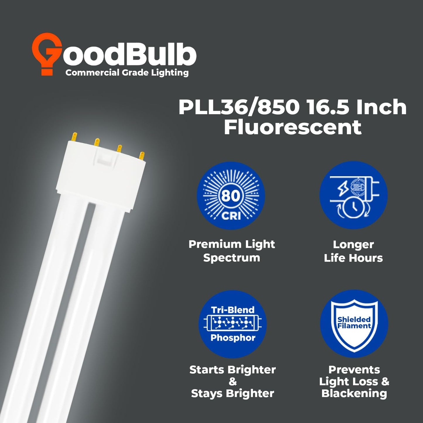 GoodBulb PLL36/850 36W 16.5" Twin Tube Compact Fluorescent Light Bulb 4-pin 2G11 Base 5000K Daylight 2400 Lumen 36000 Hour Long Life Biax Pack of 10