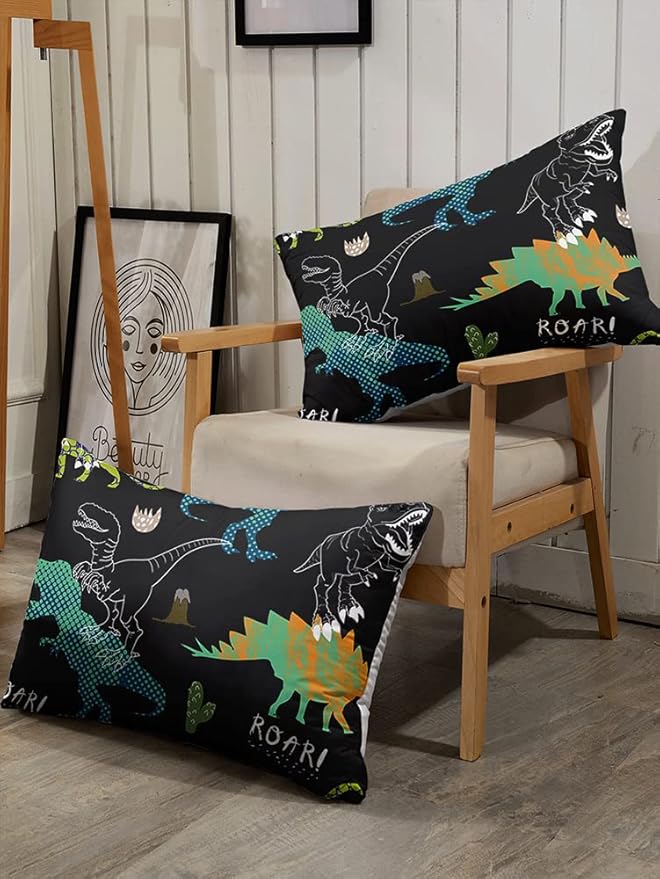 Suncloris Kids Dinosaur Comforter, Multi-Color Cartoon Dino Bedding Bedspread for Boys Teens, All Seasons Soft Jungle Animals Quilt Bedroom Decor with 2 Pillow Cases (02, Queen)