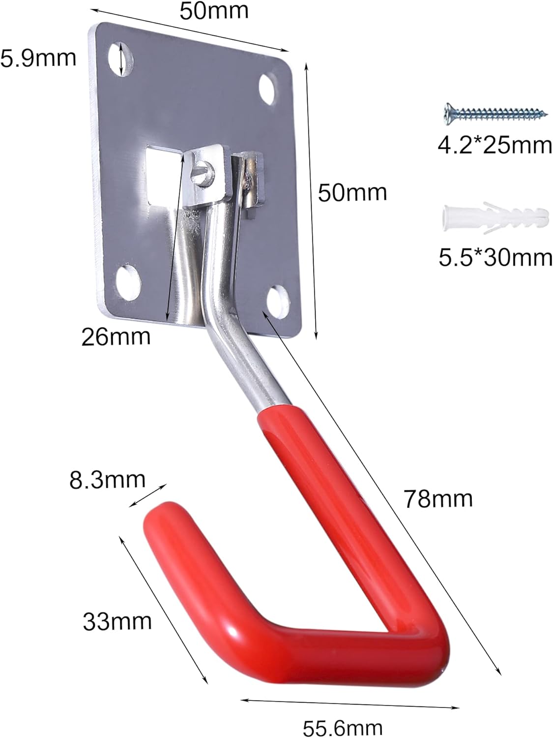 HAISHINE Garage Hooks, 8 Pack Adjustable Hooks for Wall Storage, Stainless Steel Heavy-Duty Utility Hooks with Anti-Slip Coating Organizing for Chainsaws, Bike, Garden Tools(Screws and Dowels Include)