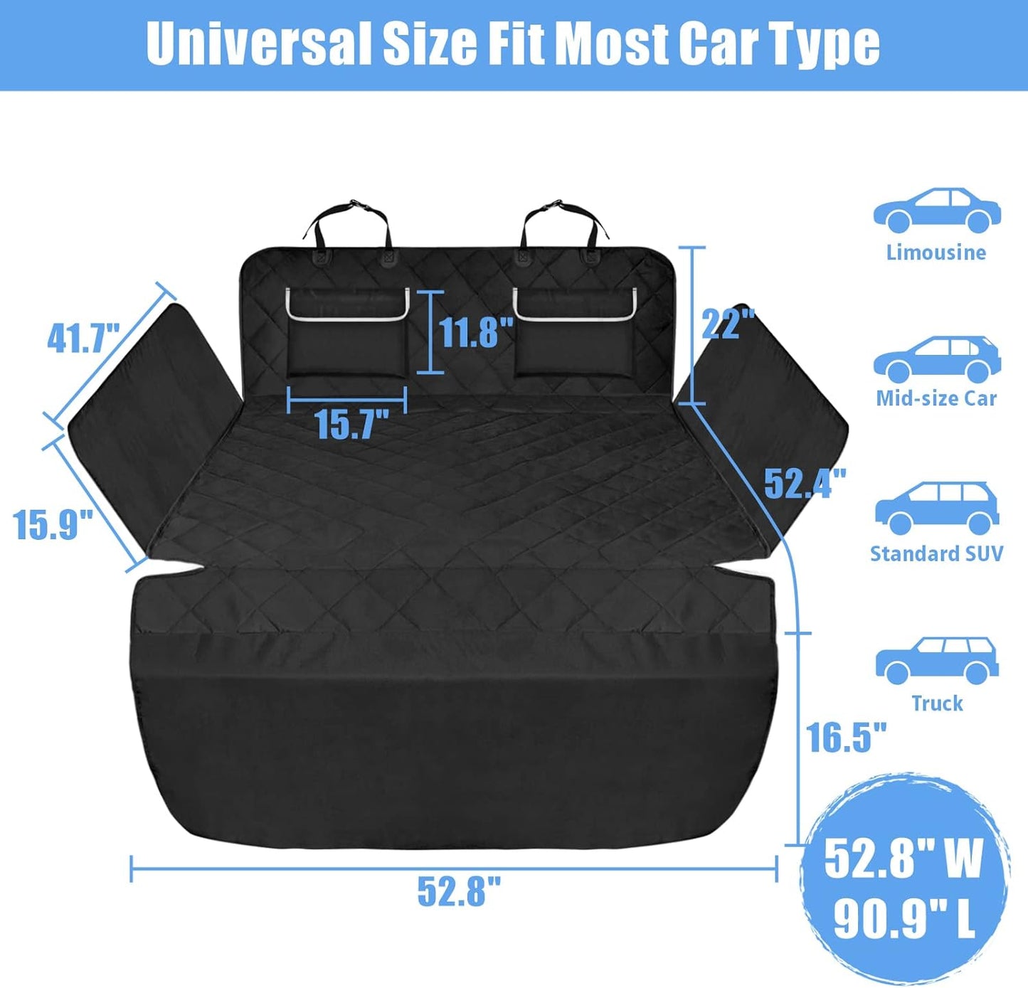 F-color SUV Cargo Liner for Dogs - Waterproof Pet Cargo Liner with Side Flaps, Comfort Dog Cargo Cover with Bumper Flap 2 Pockets, Scrachproof Non-slip Large Size Universal Fit SUVs Sedans Vans, Black