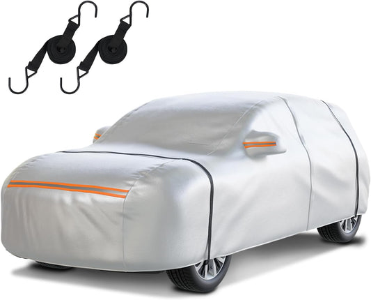 Waterproof SUV Car Cover: 6-Layer Protection from Rain, Snow, UV & Dust - Universal Fit up to 177 inches with Zipper Door & Windproof Straps for Outdoor, Garage, Travel Use, Silver