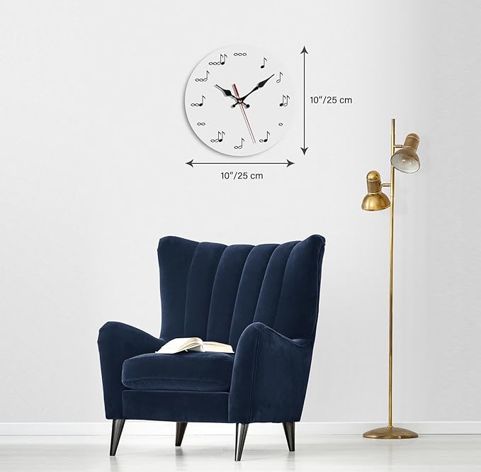 Ansouyi Round Wall Clock Battery Operated Clocks Wallclock 10 Inch,Black Music Notes on White Silent Non Ticking Wall Clock for Living Room,Kitchen,Home,Bathroom,Bedroom,Office or School