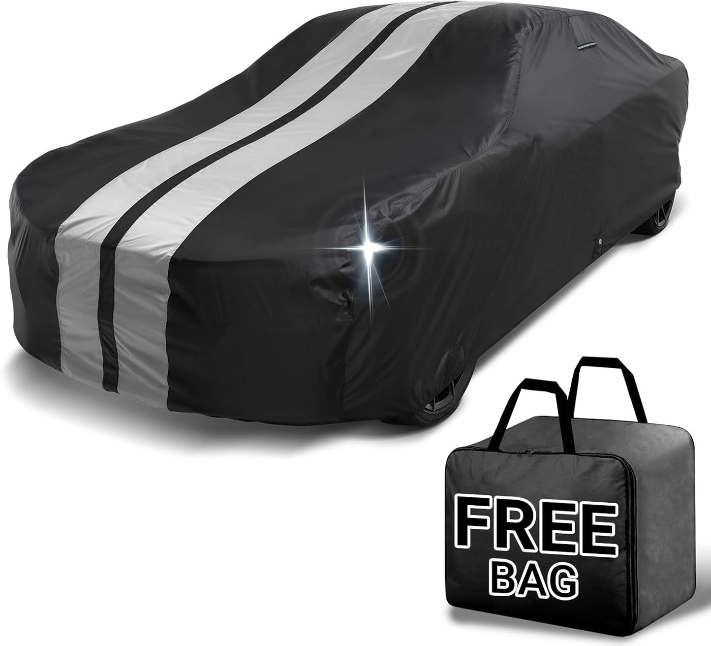 iCarCover Custom Car Cover for Chevy Impala 2-Door, 4-Door (1977-1985) Waterproof All Weather Rain Snow UV Sun Protector Full Exterior Indoor Outdoor Car Cover (Stripe - Black/Gray)