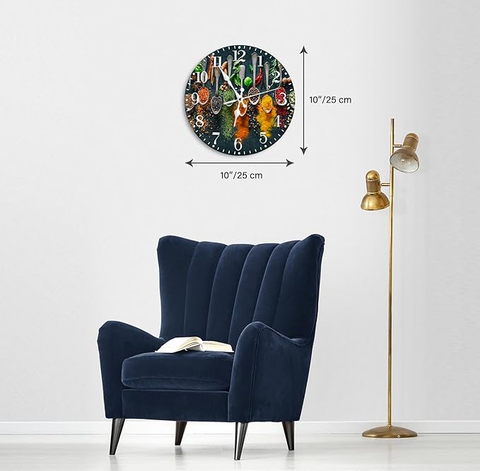 Ansouyi Round Wall Clock Battery Operated Clocks Wallclock 10 Inch,Colorful Various Herbs and Spices Silent Non Ticking Wall Clock for Living Room,Kitchen,Home,Bathroom,Bedroom,Office or School