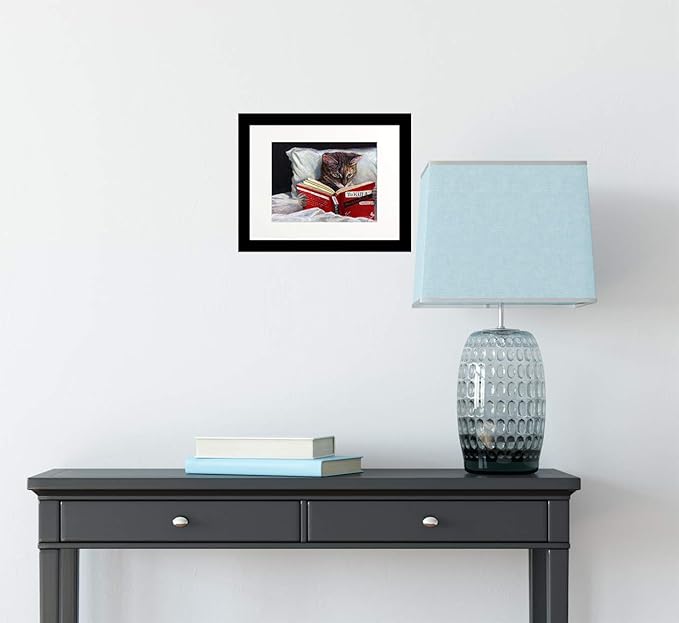 Buyartforless Framed Late Night Thriller - Cat Reading to Kill a Mockingbird by Lucia Heffernan 14x11 Feline Art Print Poster Humor