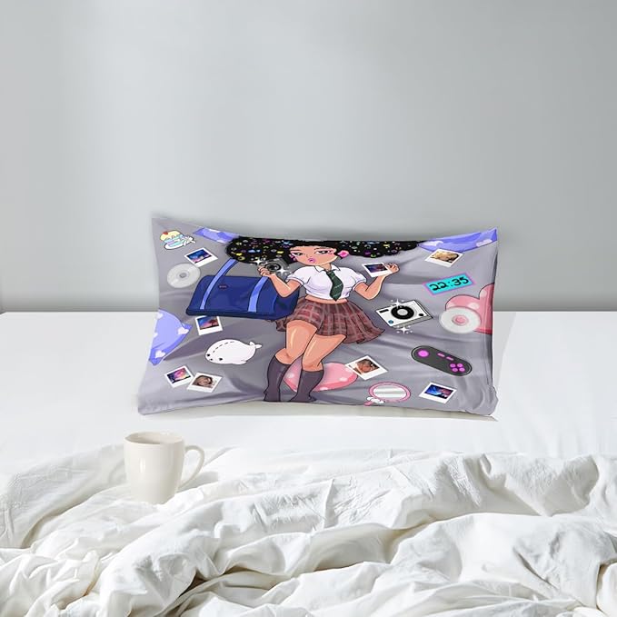Black Girl Comforter Set - African American Comforter Sets for Kids 2 Piece Pretty Black Girl Bedding with 1 Pillowcase