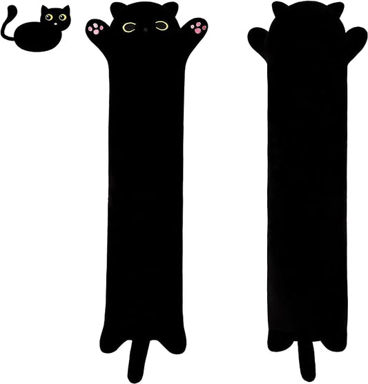 Black Cat Soft Plush Pillow Cute Cat Body Pillow, Long Stuffed Cat Plush Cat Stuffed Animal Toy Kitten Long Throw Pillow Gift for Kids Girlfriend(110CM,FullBlack)