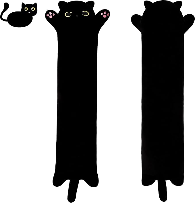 Black Cat Plush Toy Pillow - Cute Cat Gift for Kids (Black, 90cm/35.4in)
