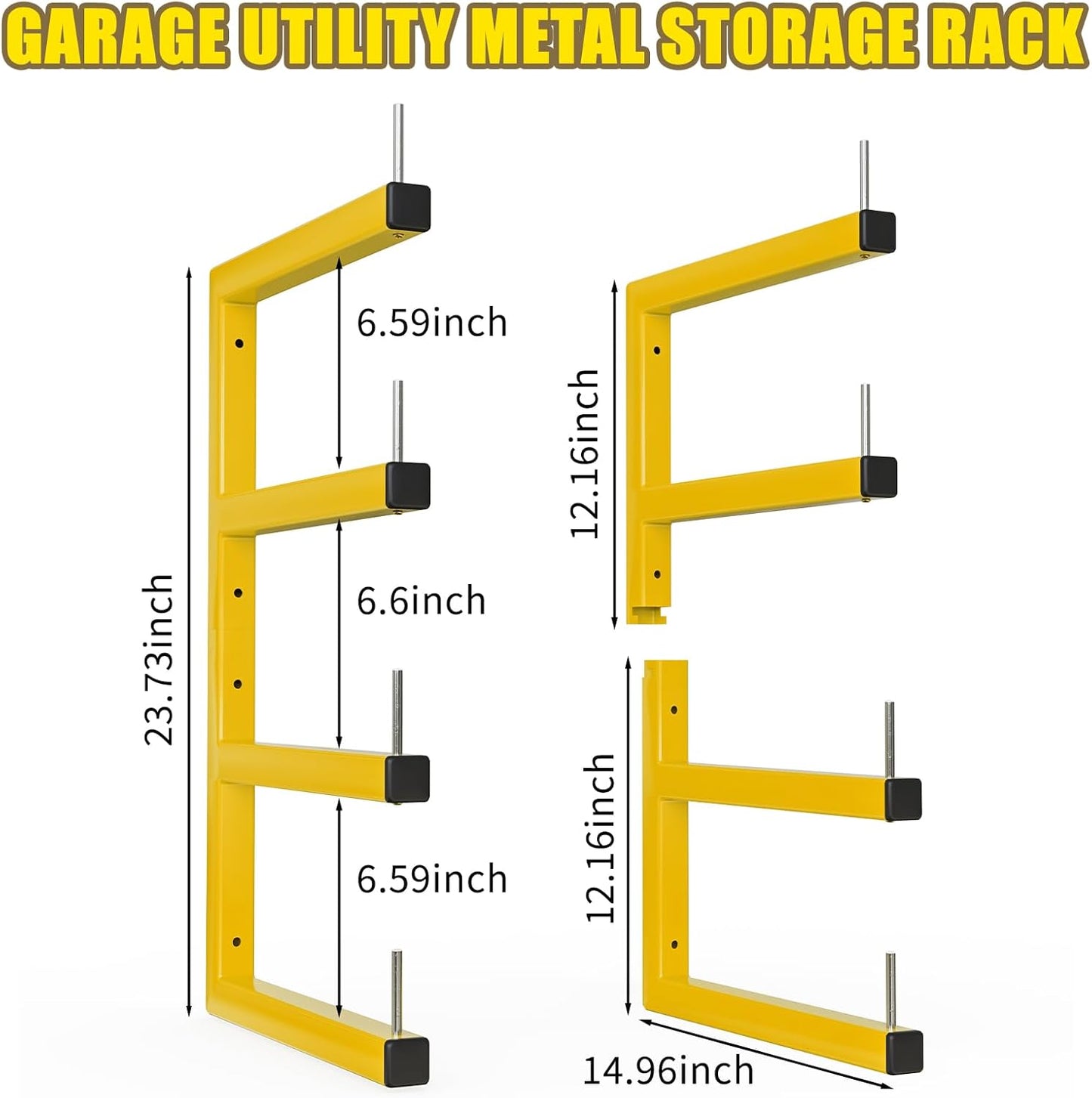 2-Pack Lumber Storage Rack, Wood Storage Racks Wall Mount, Heavy Duty Garage Wood Organizer with 4-Level System, Yellow Utility Rack Organization Up 800 Lbs, Metal Lumber Shelf for Indoor and Outdoor