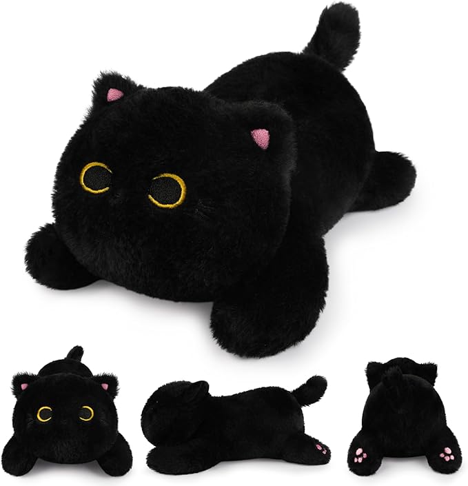Weighted Black Cat Plush,Weighted Black Cat Stuffed Animal for Kids,Cute Stuffed Cat Plush Pillow,Soft Cat Plushies Toys Gifts for Kids