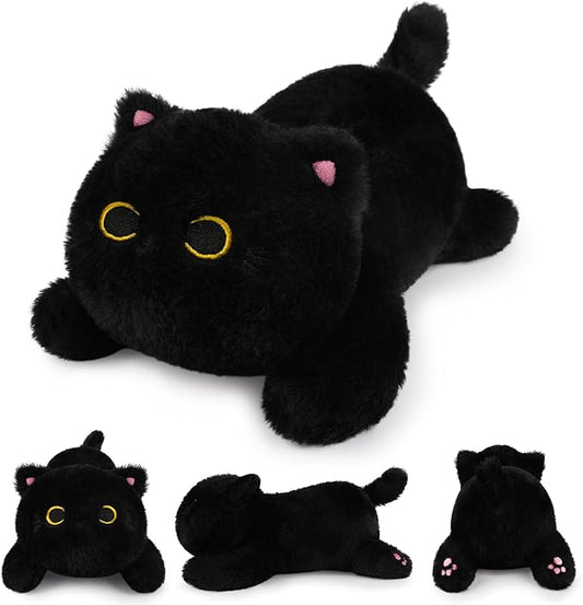 Weighted Black Cat Plush,Weighted Black Cat Stuffed Animal for Kids,Cute Stuffed Cat Plush Pillow,Soft Cat Plushies Toys Gifts for Kids
