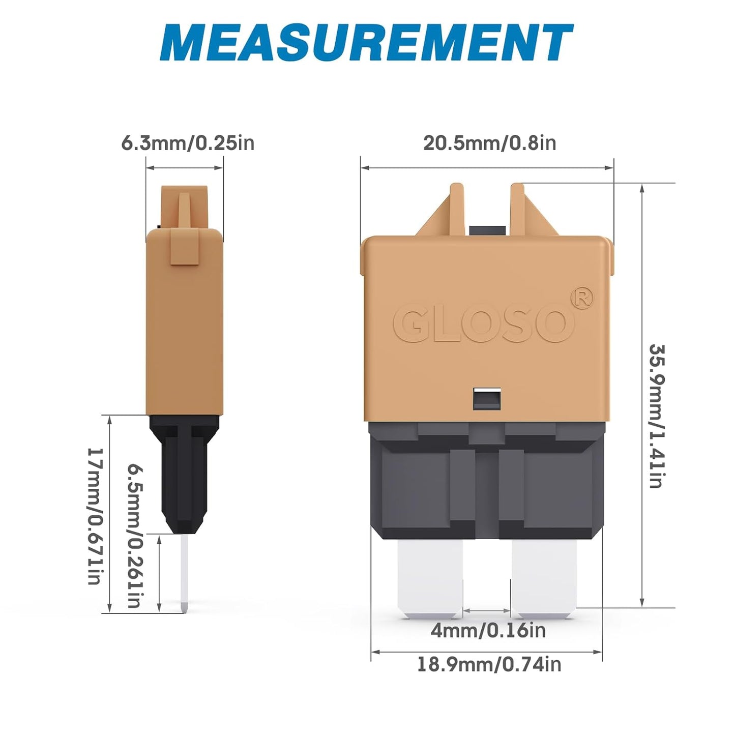 GLOSO Circuit Breakers E39 Manual (T3) Reset Low Profile ATC/ATO (25A - 25 Pack)