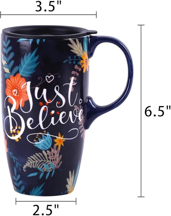 Topadorn Ceramic Mug with Lid and Handle,17oz. Tall Coffee Cup for Home,Party and Birthday,Just Believe