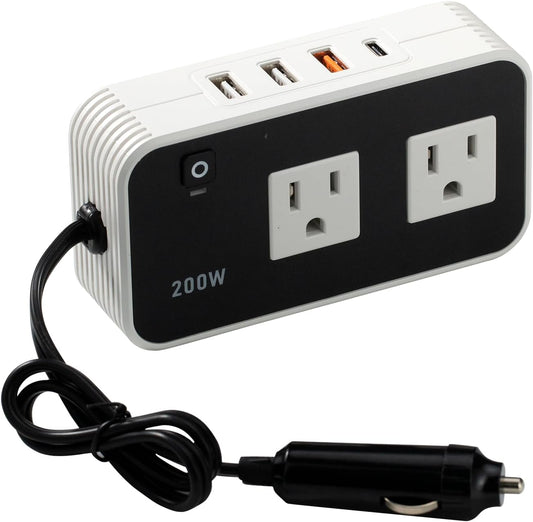 200w Automotive Power Inverter, 5v Dc to 110v Ac Automotive Converter, Automotive Adapter Plug Socket, 3 USB Ports, 1 Tep-C Port, Car Laptop Charger