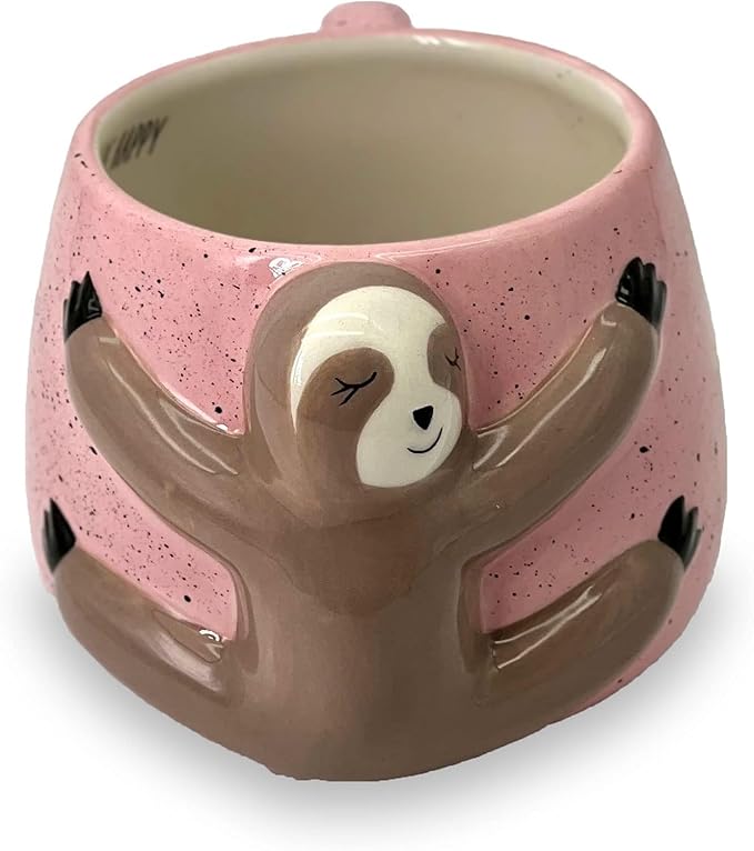 VOTUM White Ceramic Coffee or Tea Mugs: Animal Shaped Coffee Mugs with Hand Printed Designs and Printed Saying - 18.6 Fluid Ounce Large, Cute Handmade Cup (Sloth) Large Coffee Mug, Tea Cup Sloth Gifts