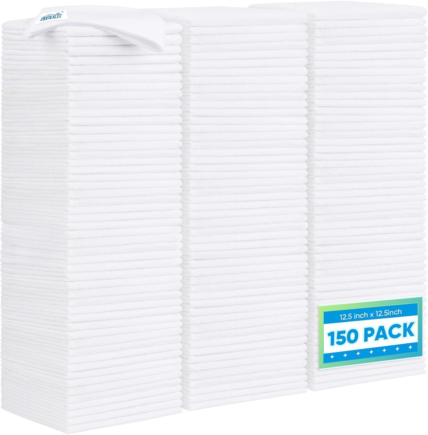 HOMEXCEL White Microfiber Cleaning Cloth 150 Pack, 12.5 x 12.5 inch Microfiber Towels for Car Washing Cleaning Rags for Car, Kitchen, and Window