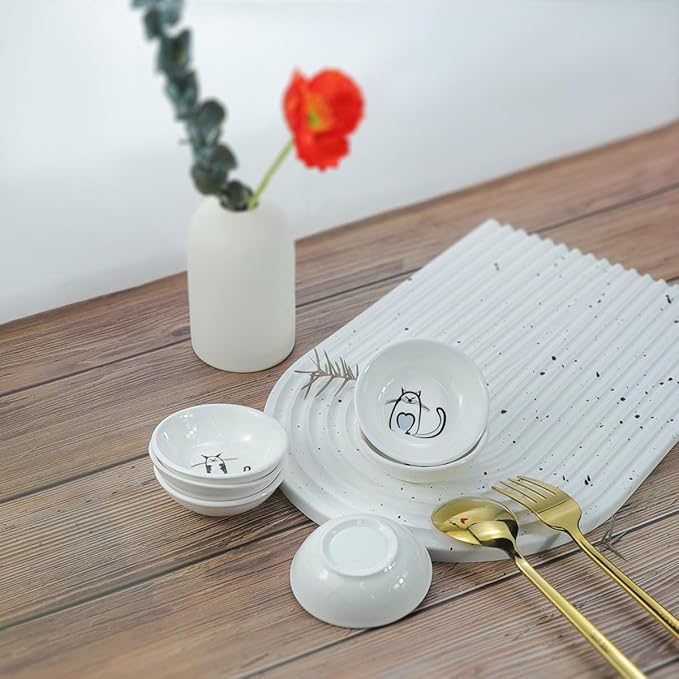 Super Cute Cat Ceramic Sauce Dish/Seasoning Bowl/Sushi Soy Dipping Bowl/Appetizer Plates/Serving Dish for Kitchen Home (Set of 6)