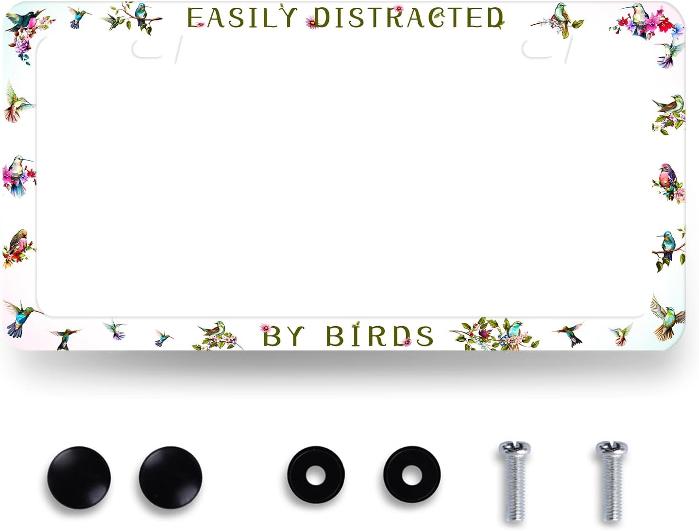 Easily Distracted by Birds License Plate Frame Funny Birds License Plate Holder Colorful License Plate for Car Decoration Stainless Steel Animal Auto Parts with Screws Men Women 12.3" x 6.3"