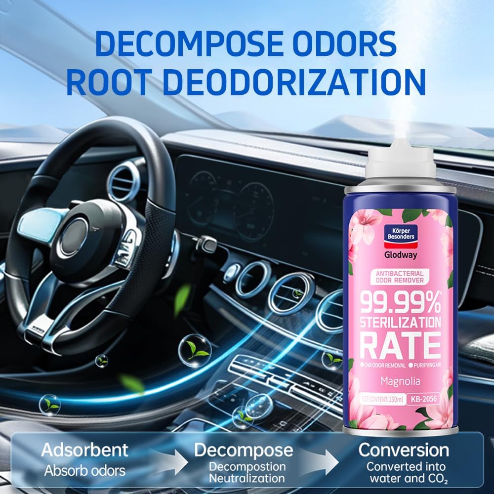 Glodway Whole Car Air Refresher Spray,Odor Eliminator Eliminates Strong Vehicle Odors,Magnolia Scent-6 Ounce Spray Bottle (Plack of 3)