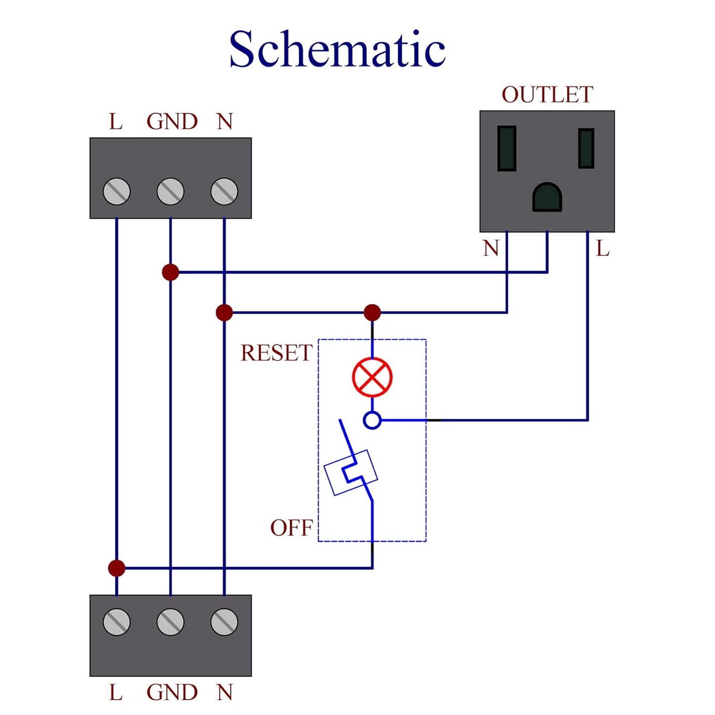 DIN Rail Mount AC 120V NEMA 5-15R Single Receptacle Outlet Power Strip Module, with Rocker Switch Thermal Circuit Breaker Overload Protector