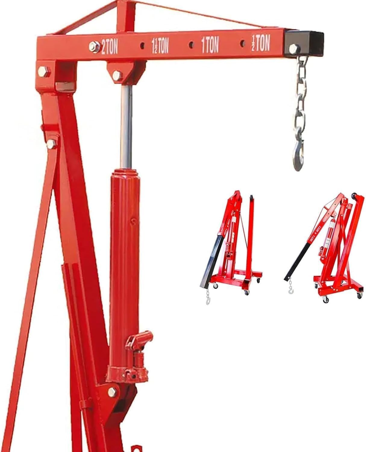 2 TON 4000 lbs Foldable Hydraulic Engine Hoist Cherry Picker Heavy-Duty for Garage Shop Lifting, Red