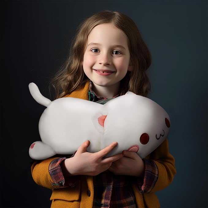 AFAN Cat Stuffed Animals Plush Cute Soft Cat Plush Pillow Toys Kawaii Plushies Room Decor Gifts for Kids Girls Boys (Squinted Eyes, White, 25.9 Inch)