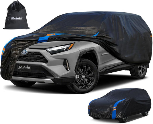 SUV Car Cover Waterproof All Weather for Automobiles, Full Exterior Covers for Jeep (170-181 inch) Universal Fit for Toyota RAV4, Jeep Compass, etc. Rain Winter Sun Snow Protection.