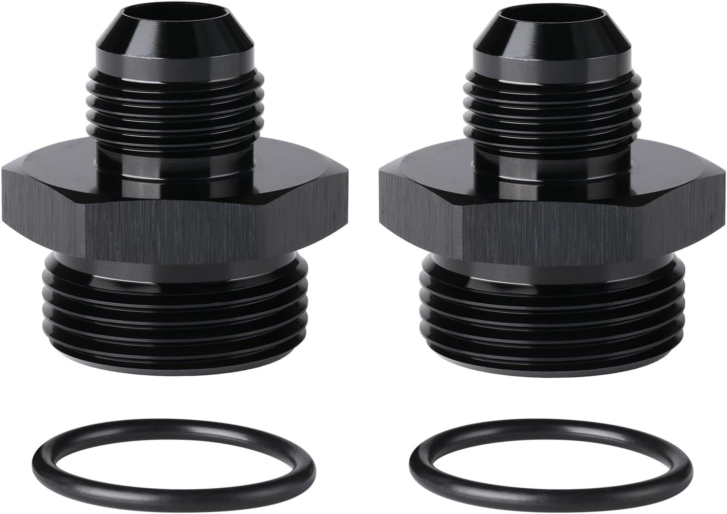 10AN Male Flare to 16AN ORB O-ring Boss Fuel Pump Rail Adapter Fitting Aluminum Black, Pack of 2