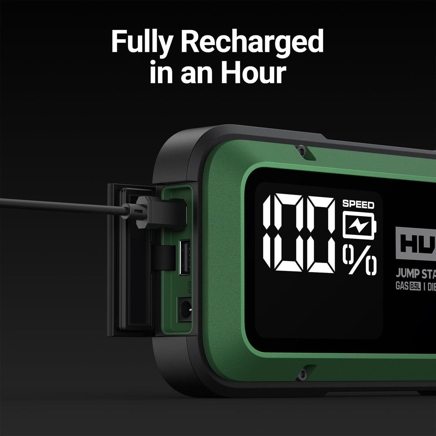 Hulkman Alpha85,Midnight Green,2000A 74Wh Smart Jump Starter,12V Portable Car Battery Booster with 3.3" Display,USB-C Power Pack,Includes 65W Wall Charger,Jumper Cables for up to 8.5L Gas/6.0L Diesel