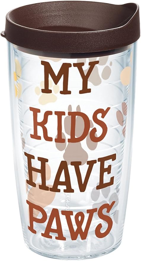 Tervis My Kids Have Paws Tumbler with Wrap and Brown Lid 16oz, Clear