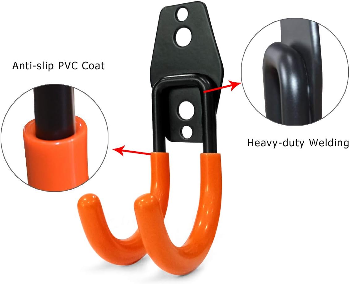 2 Pack Garage Storage Utility Hooks，Garage Garden Tool Organizer，Steel Wall Mount Hooks, Garden Small U Hooks (Black) (Type O-Orange)