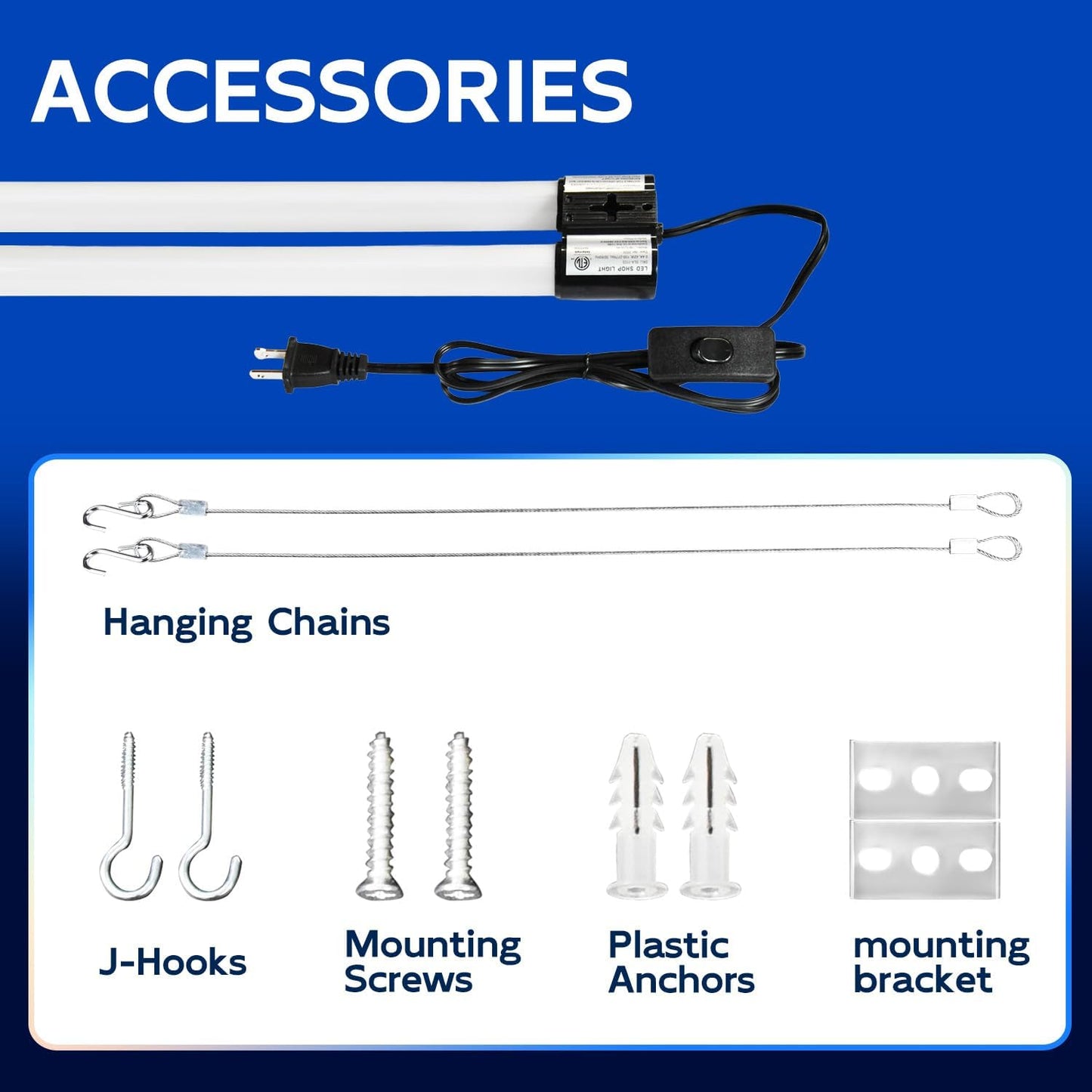 hykolity 6 Pack 4FT Linkable LED Shop Light, Utility Shop Light Fixture, 4400lm, 42W [250W Equivalent], 5000K Daylight Shop Lights for Garage, Hanging or Surface Mount, with Power Cord, ETL, Black