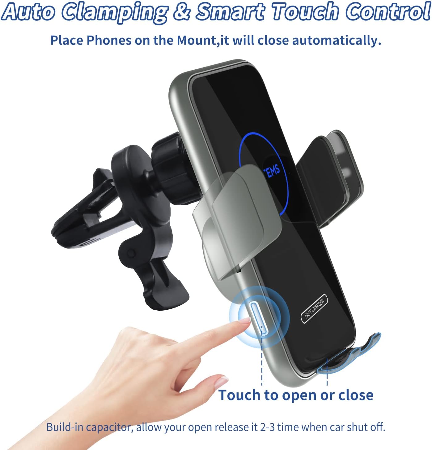 15W Fast Car Mount Charger, Charging Wireless Car Charger Phone Mount Phone Stand, Car Charger for iPhone 15 14 13 12 11 Pro Max, Samsung etc Windshield Dashboard Air Vent Auto Clamping Phone Holder