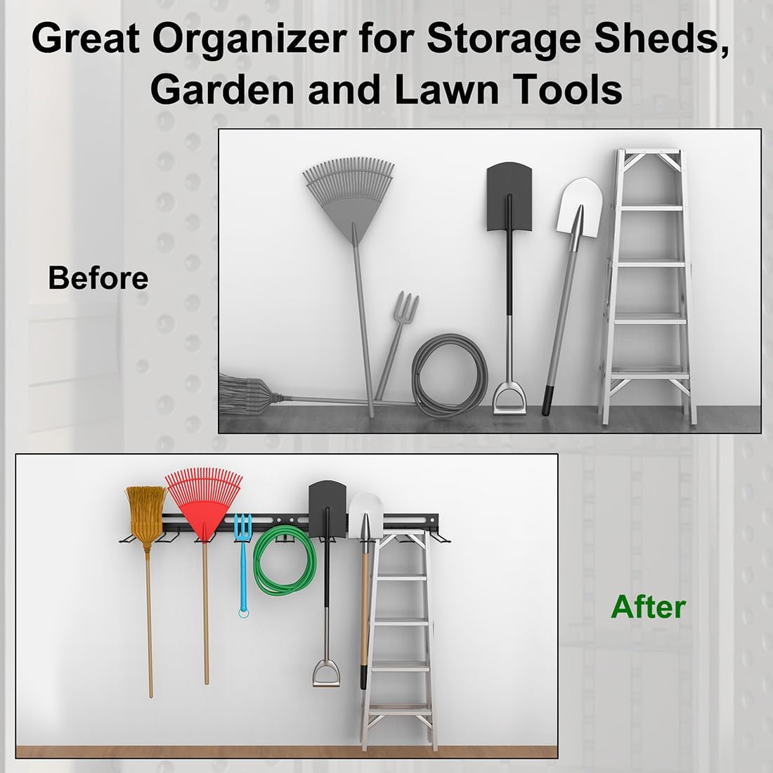 Garage Wall-Mounted Rack, Tool Storage Rack, Shed Shelf, Garden Tool Rack, Hanging Storage Rack for Yard Tools, for Suncast Shed Accessories (2-Pack)