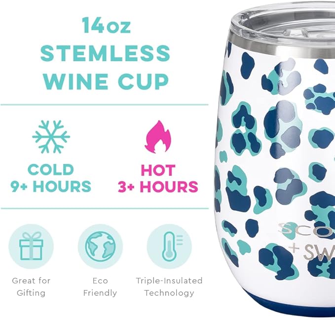 Swig Life 14oz Insulated Wine Tumbler with Lid | Discontinued Prints | Dishwasher Safe, Holds 2 Glasses, Stainless Steel Outdoor Wine Glass (Cool Cat)