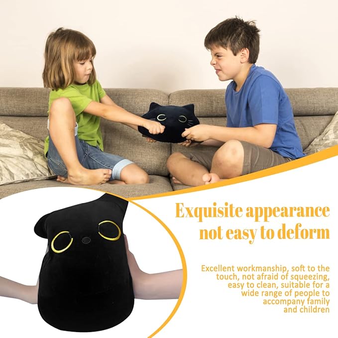 3D Black Cat Plush Toy, 17.7" Black Cat Pillow, Animal Soft Plush Pillow Baby Plush Toy Cat Shape Design Cute Cat Waist Cushion, As Birthday, Halloween, Christmas Decoration