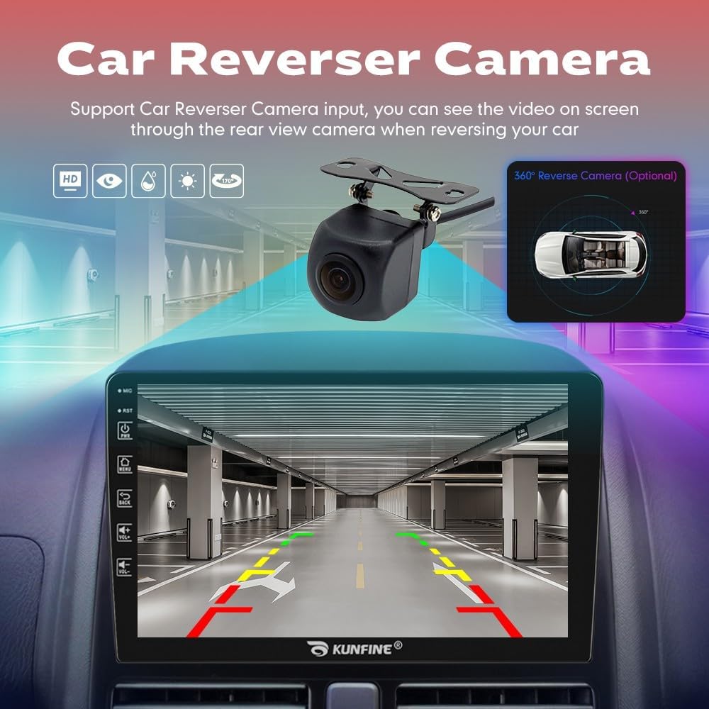 Kunfine Car CarPlay Android Auto Navigation Stereo GPS Radio Reverse Camera Display 9" IPS Touchscreen Headunit Tablet Media Player for Peugeot 301 13-22, if Applicable Octa Core 6G+128G Gloss Black