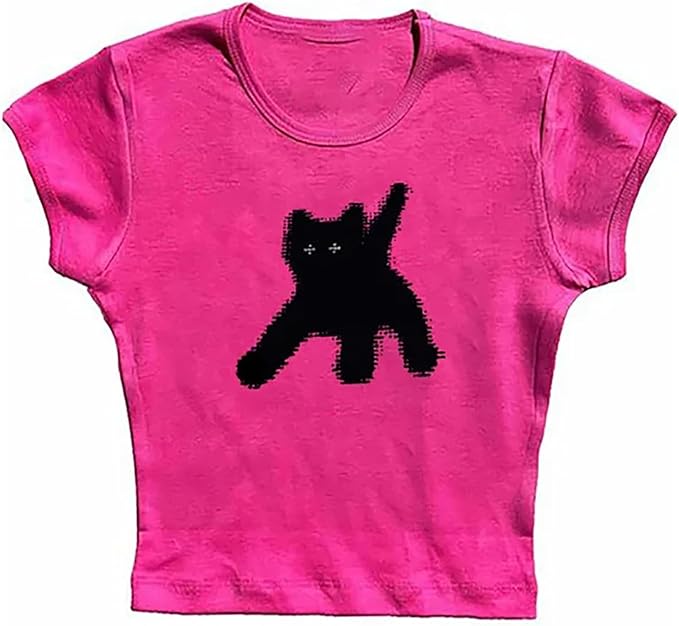 Women Girls Y2K Crop Top Letter Print Baby Tees Grunge T-Shirt
