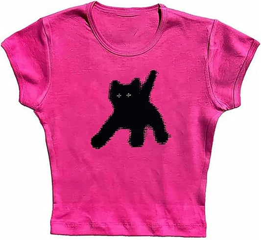 Women Girls Y2K Crop Top Letter Print Baby Tees Grunge T-Shirt