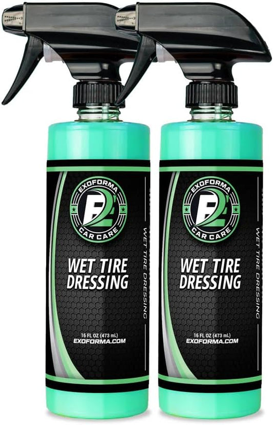 ExoForma Wet Tire Dressing Spray - Extremely High Shine Tire Dressing for That Wet Look - No Sling, Non-Greasy Silicone Formula with UV Protection - Easy to Apply, Minimal Cure Time - 16 fl oz, 2 Pack